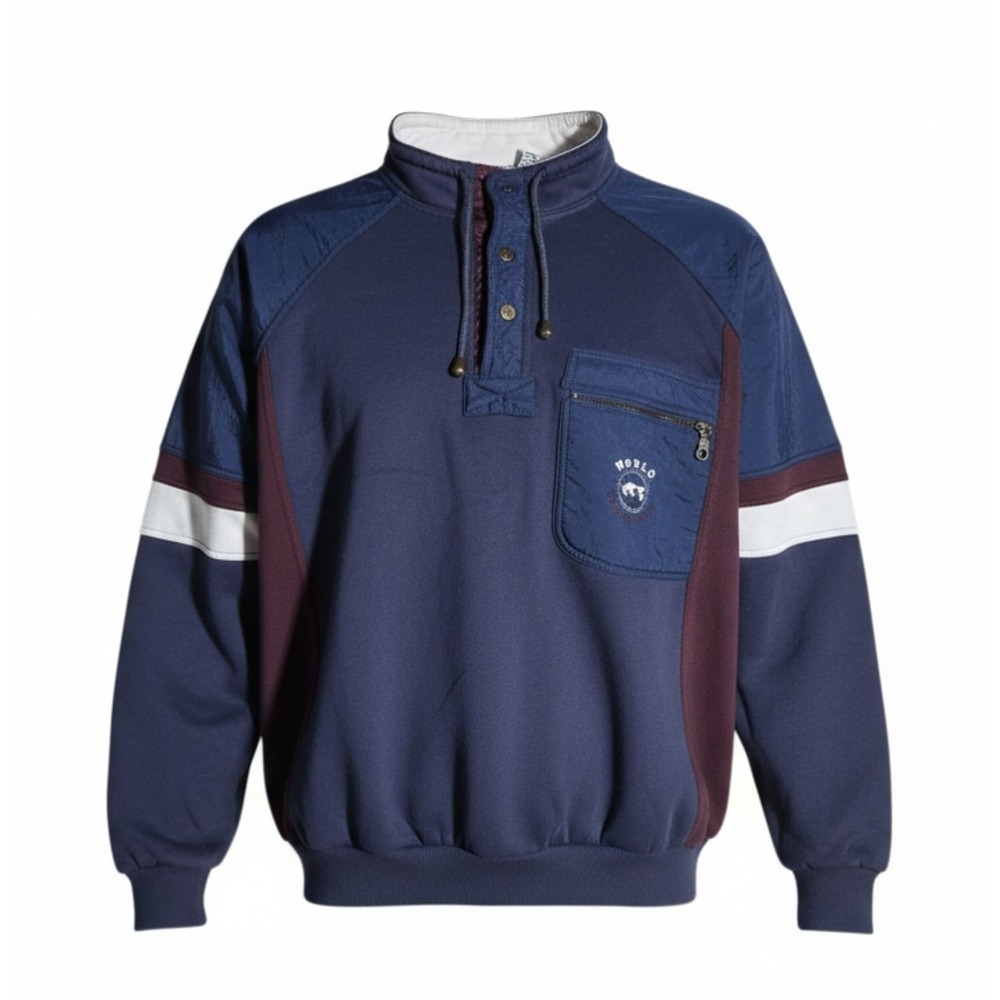 Vintage‎ Denim Express Colorblock Sweatshirt Pullover Men's XL Blue Burgundy VR